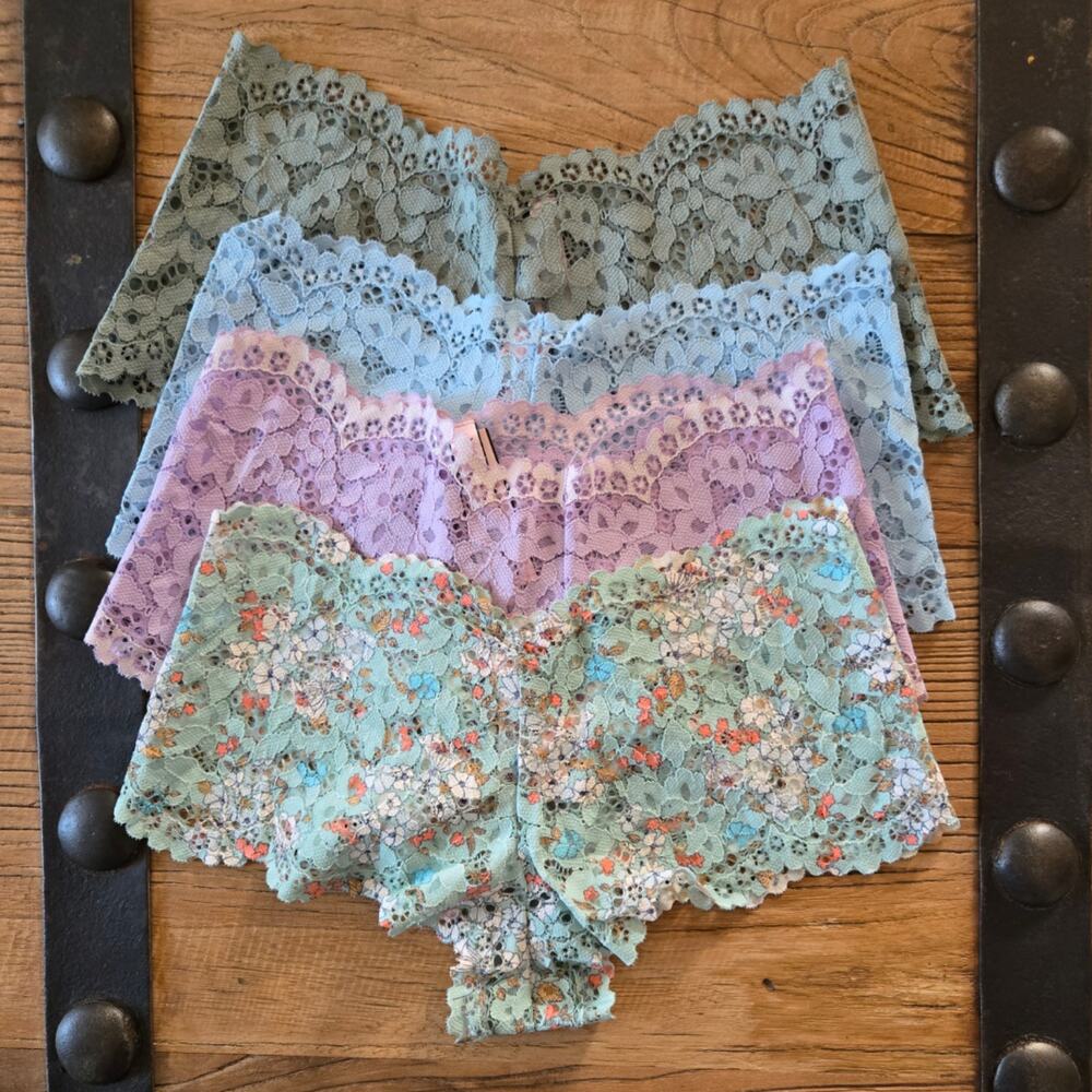 Victoria's Secret Black Lace Shortie Panty Bundle Sz XS New 4 pieces